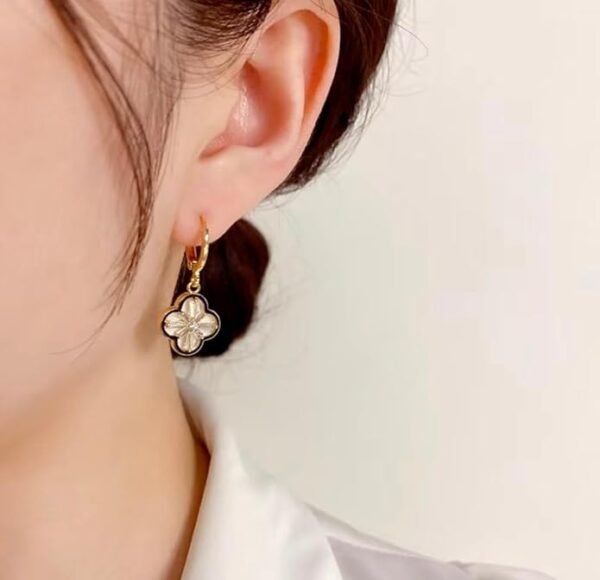 Vintage Crystal Flower Drop Earrings, Gold-Toned Leverback - Image 3