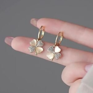 Four-Leaf Clover Drop Earrings, Gold-Toned