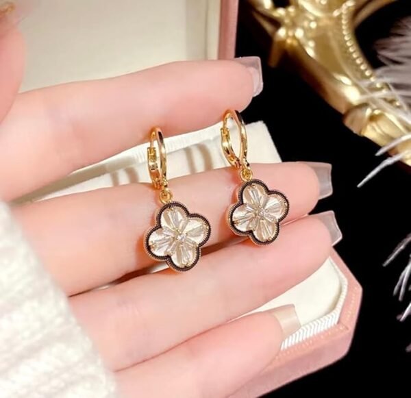 Vintage Crystal Flower Drop Earrings, Gold-Toned Leverback - Image 7