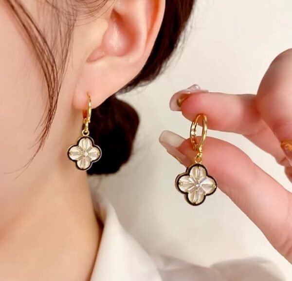 Vintage Crystal Flower Drop Earrings, Gold-Toned Leverback - Image 6