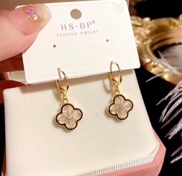 Vintage Crystal Flower Drop Earrings, Gold-Toned Leverback - Image 5