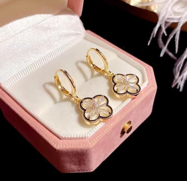 Vintage Crystal Flower Drop Earrings, Gold-Toned Leverback