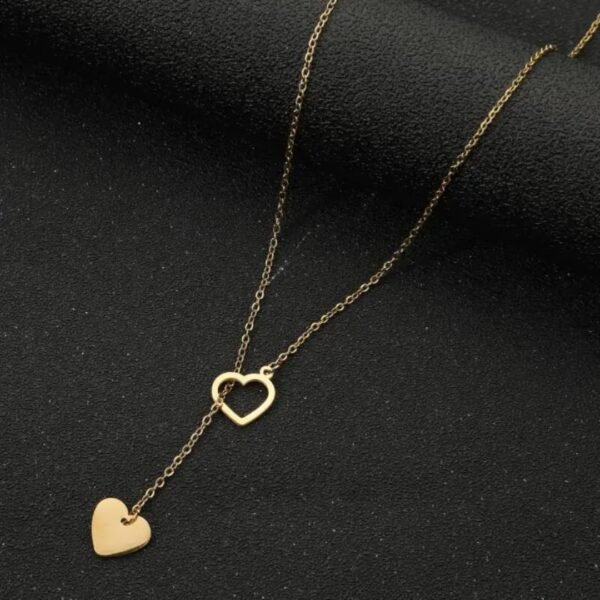 Dainty Gold Heart Y-Necklace, Double Heart Pendant, Chain Necklace - Image 4
