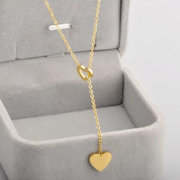 Dainty Gold Heart Y-Necklace, Double Heart Pendant, Chain Necklace - Image 3