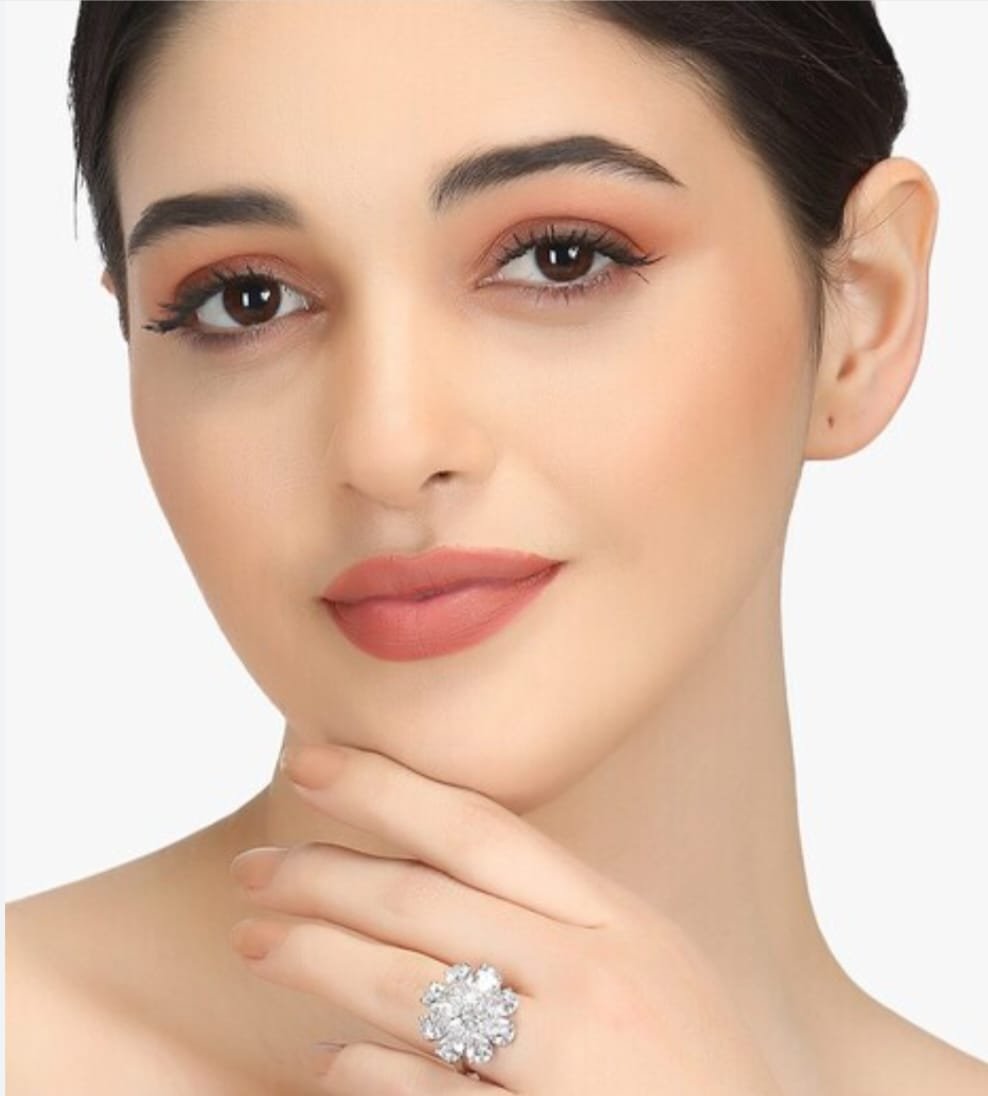 Sterling Silver Floral Crystal Ring, Clear Cubic Zirconia Cluster Design - Image 3