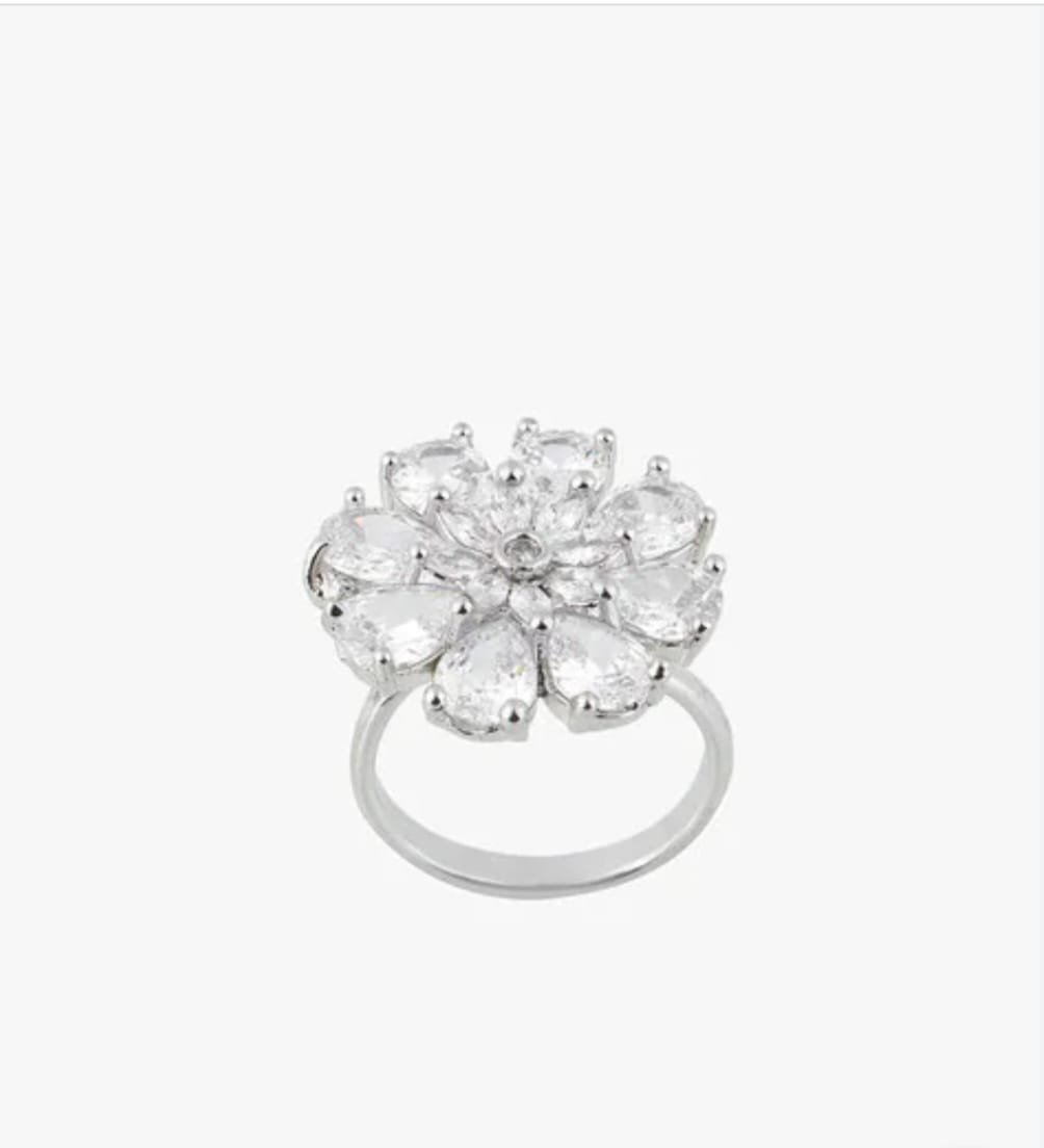 Sterling Silver Floral Crystal Ring, Clear Cubic Zirconia Cluster Design