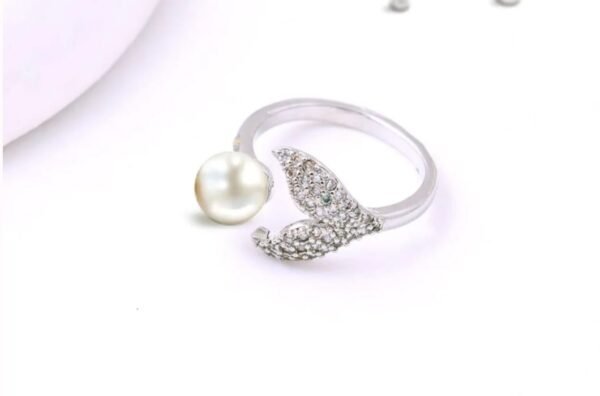 Pearl and Crystal Mermaid Tail Ring, Adjustable - Image 4