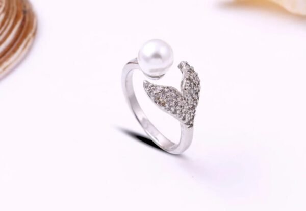 Pearl and Crystal Mermaid Tail Ring, Adjustable - Image 3
