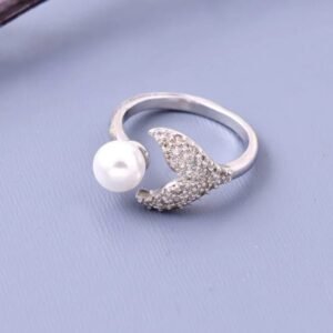 Pearl and Crystal Mermaid Tail Ring, Adjustable