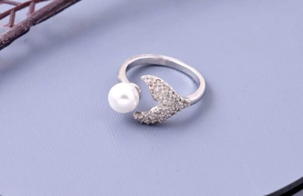 Pearl and Crystal Mermaid Tail Ring, Adjustable