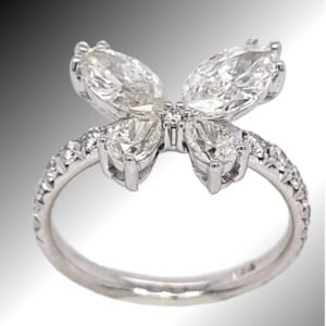 Sterling Silver Butterfly Ring with Marquise Cut Cubic Zirconia