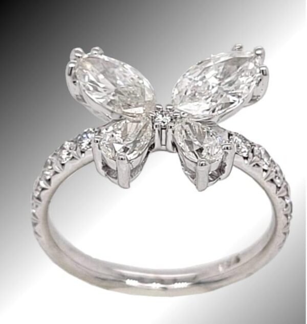 Sterling Silver Butterfly Ring with Marquise Cut Cubic Zirconia