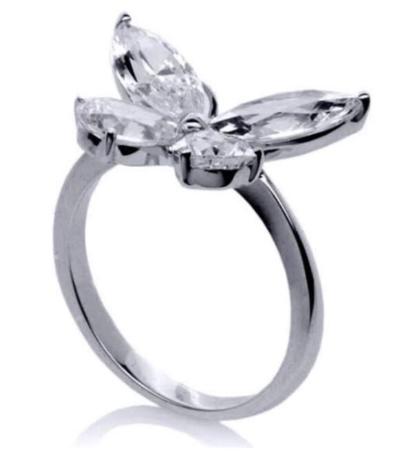 Sterling Silver Butterfly Ring with Marquise Cut Cubic Zirconia - Image 2