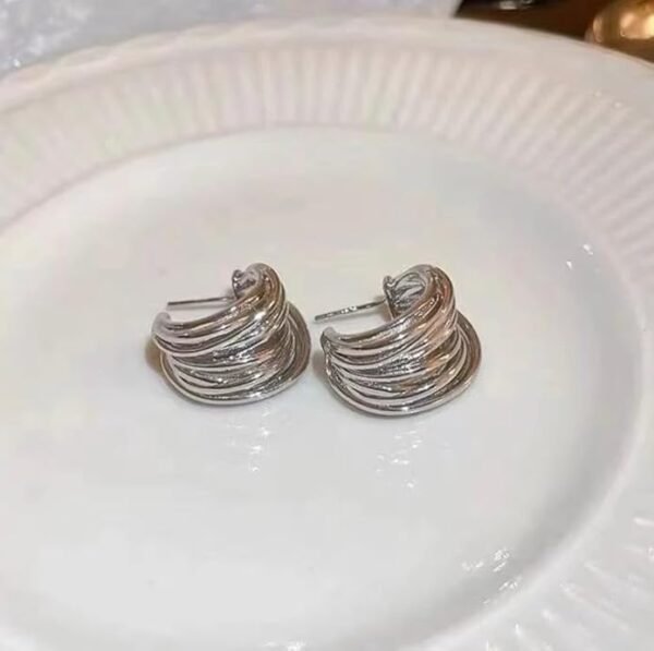 Twisted Layered Hoop Earrings, Silver-Toned, Wave Design, Semi-Circle Shape