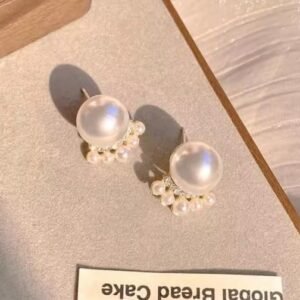 Elegant Pearl Stud Earrings, Crystal Accents