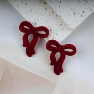Elegant Bow Design Stud Earrings, Deep Red