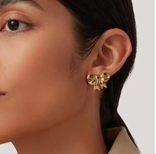 Gold-Plated Bow Stud Earring - Image 2