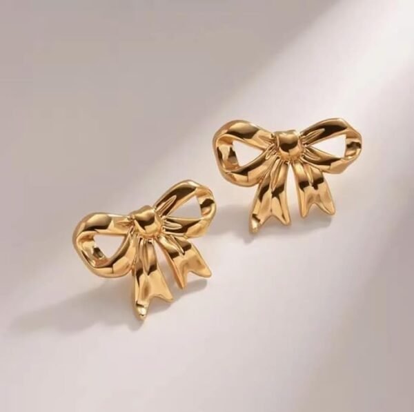 Gold-Plated Bow Stud Earring - Image 5