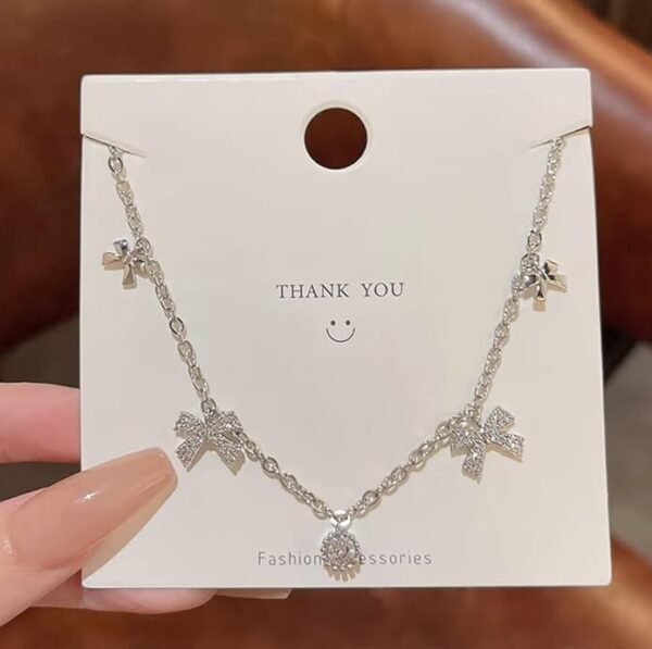 Butterfly Charm Chain Necklace, Silver-Tone, Crystal Rhinestone Pendant - Image 2