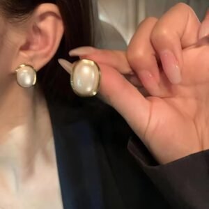 Square Pearl Stud Earrings with Gold-Tone Frame