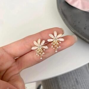 Crystal Flower Stud Earrings with Dangling Accents