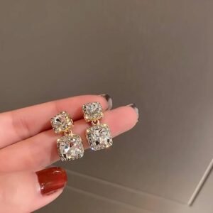 Crystal Drop Earrings, Gold-Toned Square Design