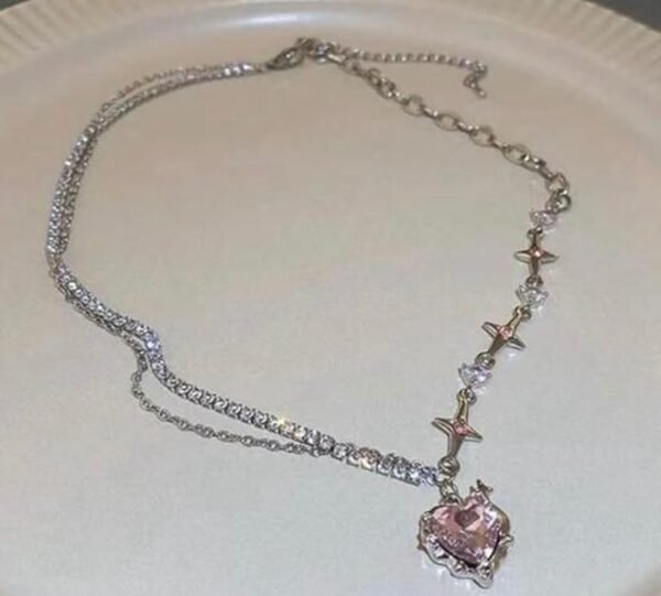 Vintage Style Necklace with Gemstone Pendant, Metal Chain - Image 4