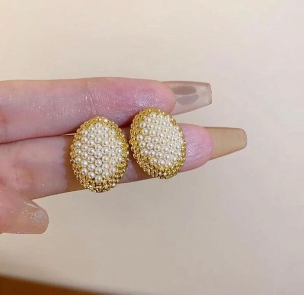 Vintage Pearl Stud Earrings,  Oval Shape with Faux Pearl, (2 Color) - Image 3