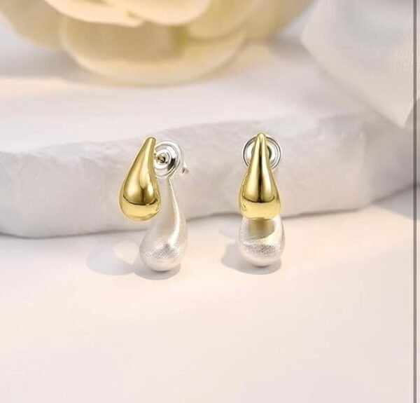 Two-Tone Teardrop Dangle Earring, Silver and Gold Finish - Image 2