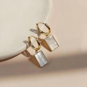 Elegant Gold Plated Hoop Earrings with Rectangular Mother of Pearl Drops