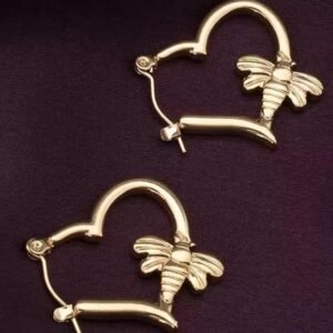 Heart-Shaped Gold-Toned Bee Hoop Earring