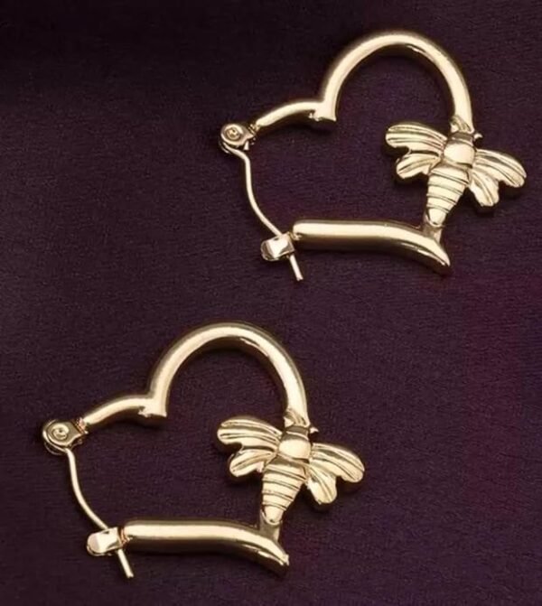 Heart-Shaped Gold-Toned Bee Hoop Earring