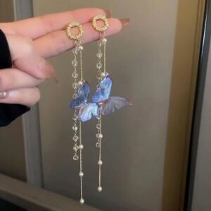 Vintage Butterfly Dangle Earrings, Blue Crystal Wings