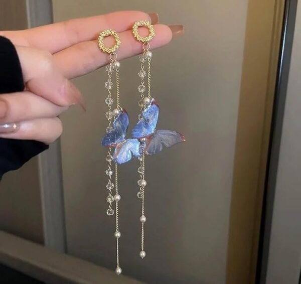 Vintage Butterfly Dangle Earrings, Blue Crystal Wings
