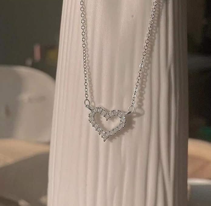 Rhinestone Heart Pendant Necklace, Sterling Silver - Image 2