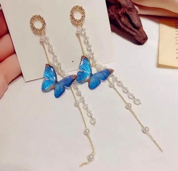 Vintage Butterfly Dangle Earrings, Blue Crystal Wings - Image 2