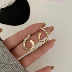 Curved Crystal Stud Earrings, Gold-Plated