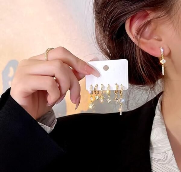 Crystal Crescent Moon Dangle Earrings, Gold-Plated, Star Charm with Cubic Zirconia - Image 3