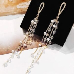 Crystal Pearl Dangle Earrings, Gold-Toned Chain Tassel