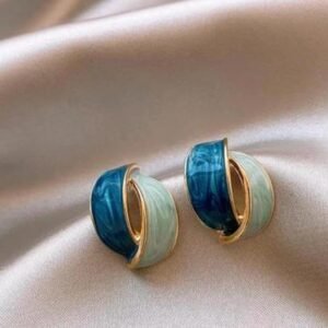 Two-Tone Enamel Earrings, Navy Blue and Turquoise