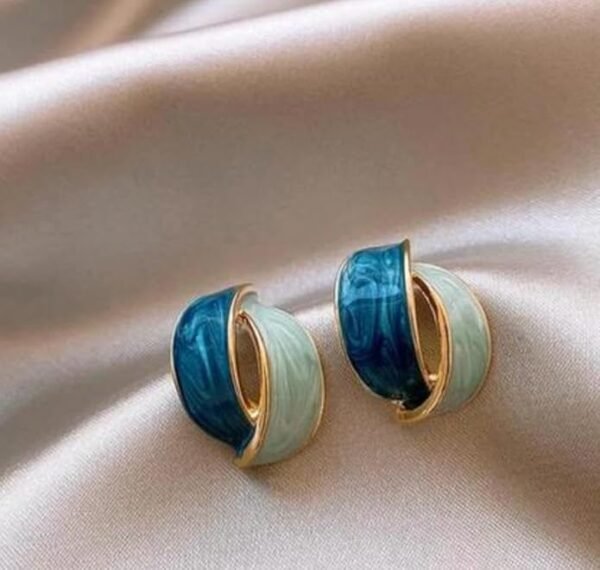 Two-Tone Enamel Earrings, Navy Blue and Turquoise