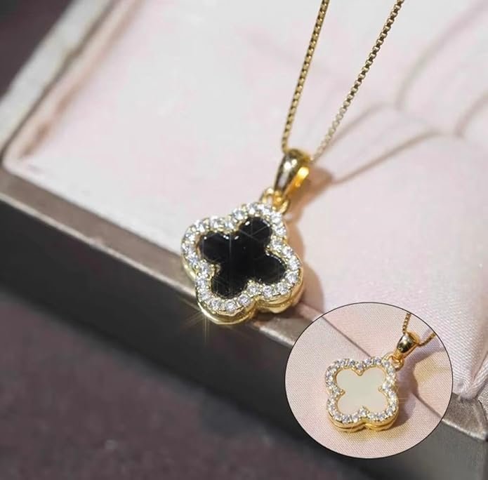 Elegant Four-Leaf Clover Crystal Pendant Necklace - Image 2