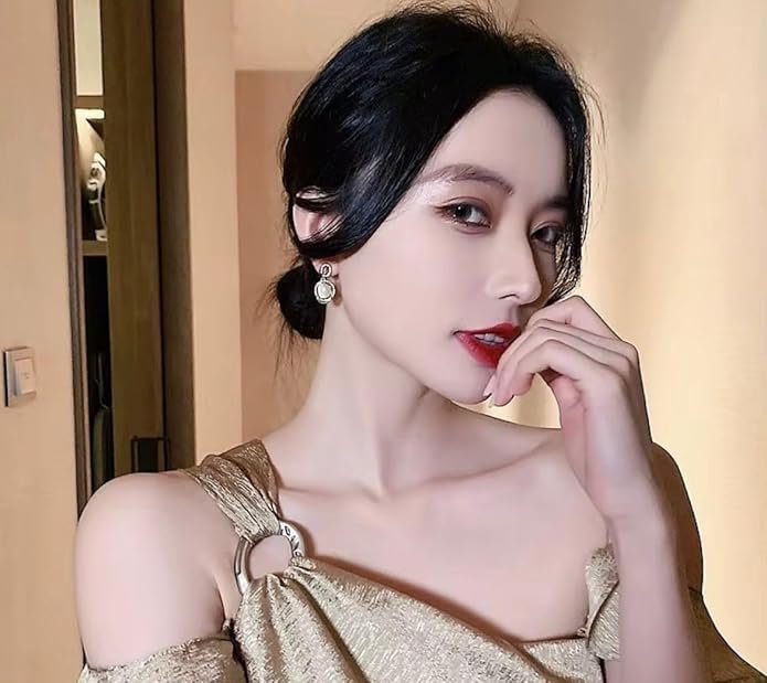 Elegant Moonstone Drop Earrings, Gold-Plated Crystal Rhinestone Halo Design, Oval Cat's Eye Stone - Image 2