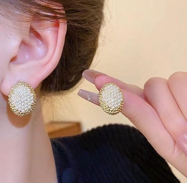 Vintage Pearl Stud Earrings,  Oval Shape with Faux Pearl, (2 Color) - Image 4