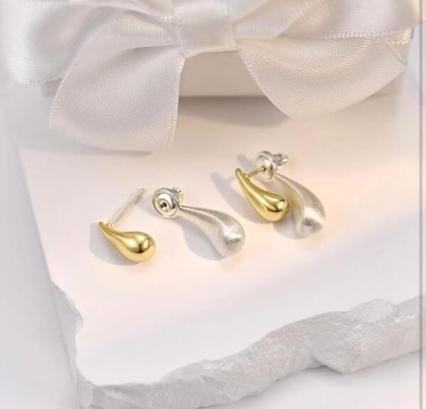 Two-Tone Teardrop Dangle Earring, Silver and Gold Finish - Image 5
