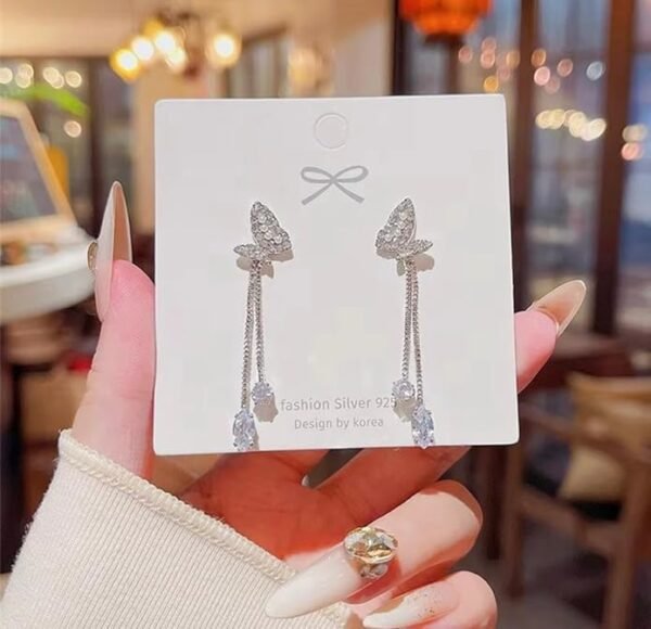 Crystal Butterfly Drop Earrings, Dangle Design with Rhinestones - Image 7