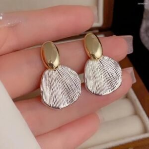 Textured Drop Earrings, Gold-Tone Oval Stud with Silver-Tone Disc
