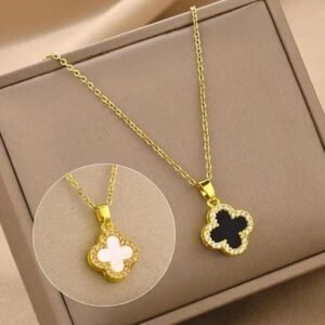 Elegant Four-Leaf Clover Crystal Pendant Necklace