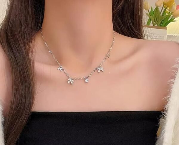 Butterfly Charm Chain Necklace, Silver-Tone, Crystal Rhinestone Pendant - Image 4