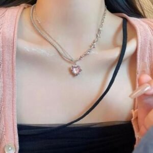 Vintage Style Necklace with Gemstone Pendant, Metal Chain